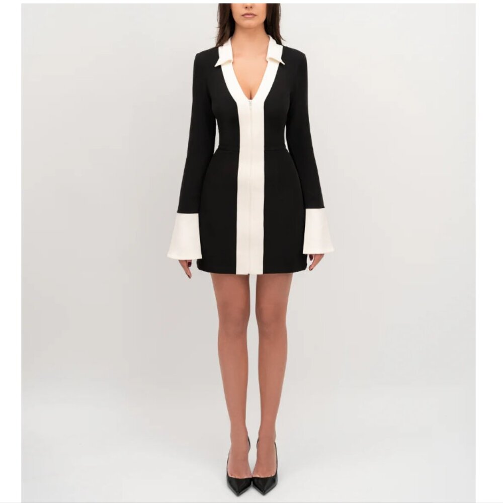 Fenity Elegant Black Dress with V neck and bell sleeves